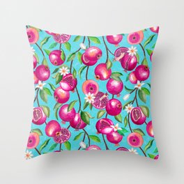 Watercolor Pomegranate (Turquoise)  Throw Pillow