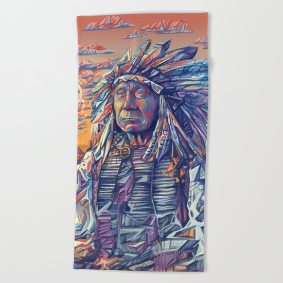 native american portrait-red cloud Beach Towel