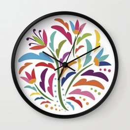 Mexican Otomí Floral Composition by Akbaly Wall Clock
