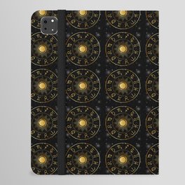 Zodiac astrology circle Golden astrological signs with moon sun and stars  iPad Folio Case