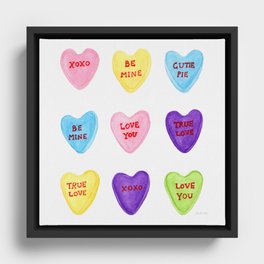 Candy Hearts Colorful  Framed Canvas