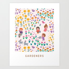 Little Gardeners: Pink Art Print
