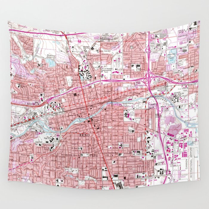 Vintage Map of Reno Nevada (1967) Wall Tapestry by BravuraMedia  Society6