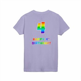 [ Thumbnail: HAPPY 4TH BIRTHDAY - Multicolored Rainbow Spectrum Gradient Kids T Shirt Kids T-Shirt ]