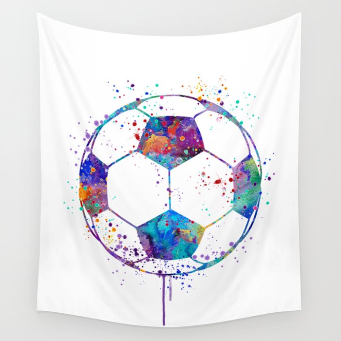 Soccer Ball Colorful Watercolor Wall Tapestry