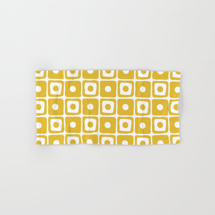 Mid Century Square Dot Pattern Mustard Yellow Hand & Bath Towel