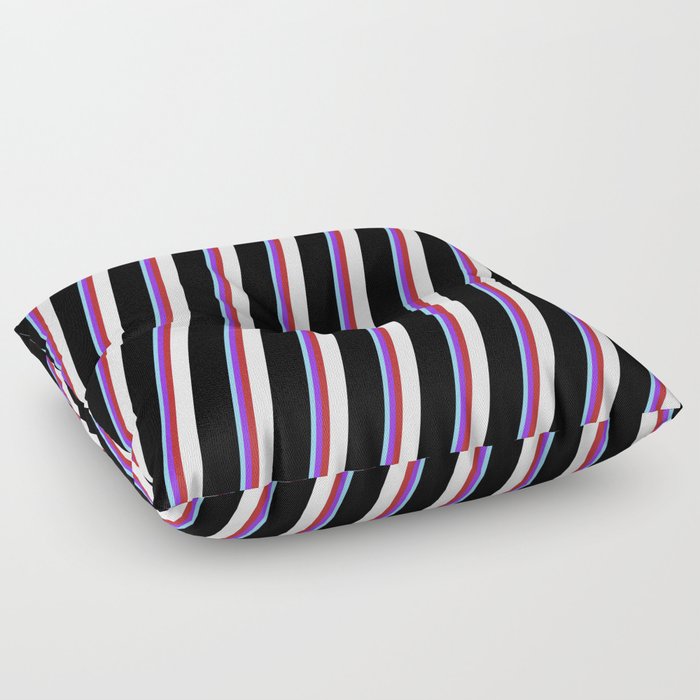 Light Sky Blue, Purple, Red, Mint Cream, and Black Colored Lined/Striped Pattern Floor Pillow