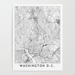 Washington D.C. White Map Poster