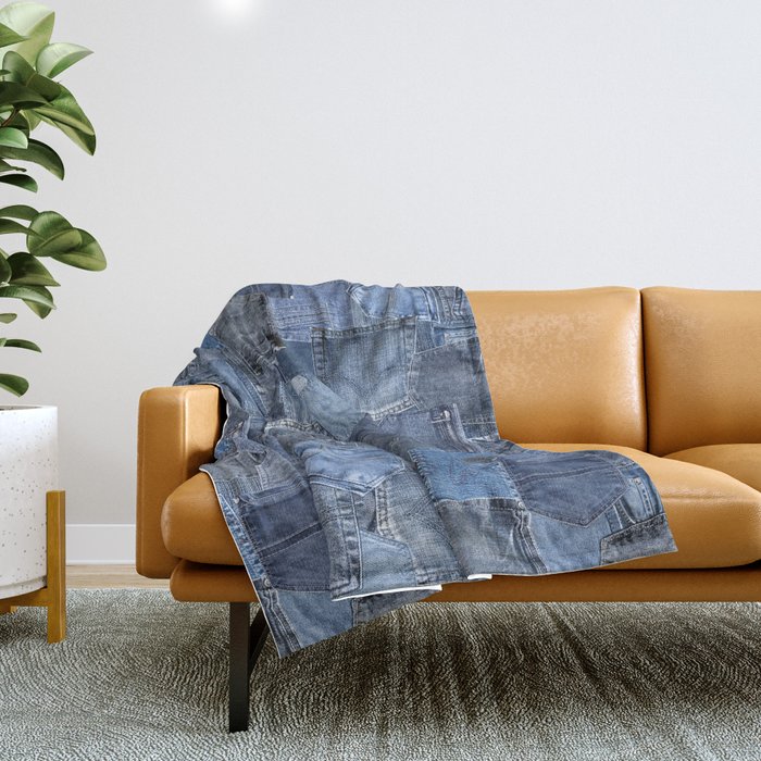 Blue Jeans Pocket Patchwork Pattern Throw Blanket