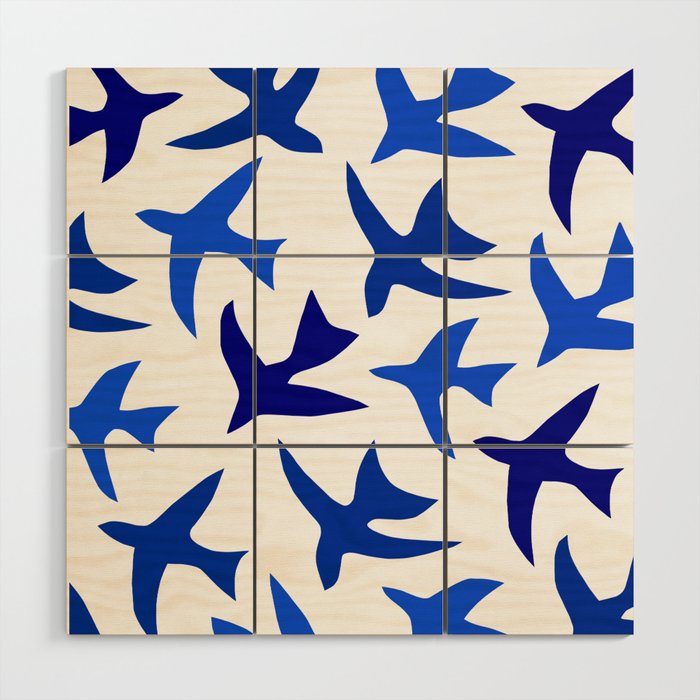 Matisse cut-out birds - blue and white pattern Wood Wall Art