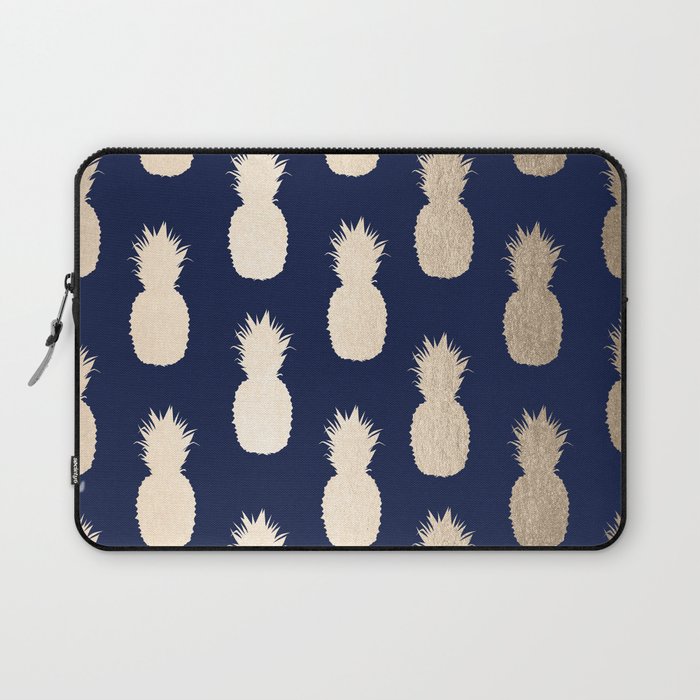 Gold Pineapple Pattern Navy Blue by Simple Luxe by Nature Magick on Laptop Sleeve
