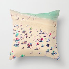 Aerial Beach Photography - Ocean Print - Colorful Beach Umbrellas - Sea photo by Ingrid Beddoes Throw Pillow