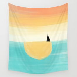 Abstract Tropical Sunset Sailboat Wall Tapestry