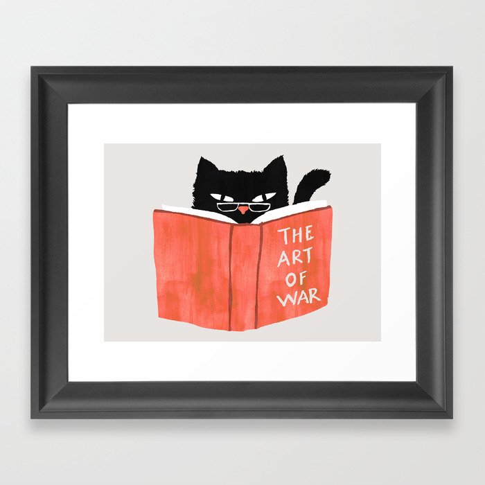 Cat reading book Framed Art Print
