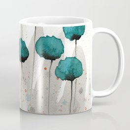 Teal and Gray Poppies Coffee Mug