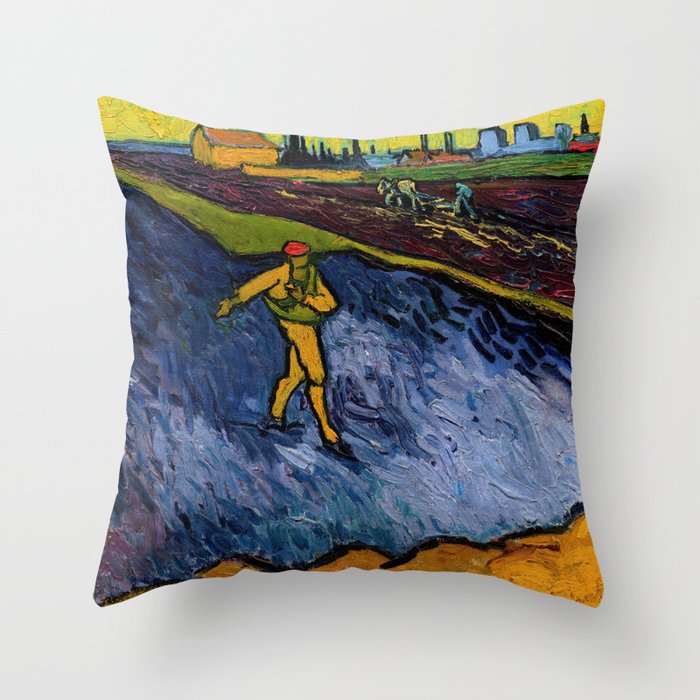 Vincent van Gogh - The Sower: Outskirts of Arles in the Background Throw Pillow