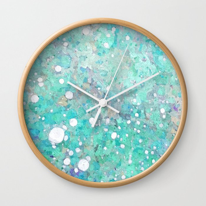 Blue Green Dreamy Marble, Minimal Abstract Pastel Graphic Design Eclectic Bohemian Painting Texture Wall Clock
