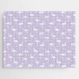White flamingo silhouettes seamless pattern on lilac background Jigsaw Puzzle
