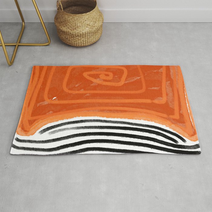 The Sun Shines On 2 - Contemporary Abstract Painting in Orange, Black and White Rug