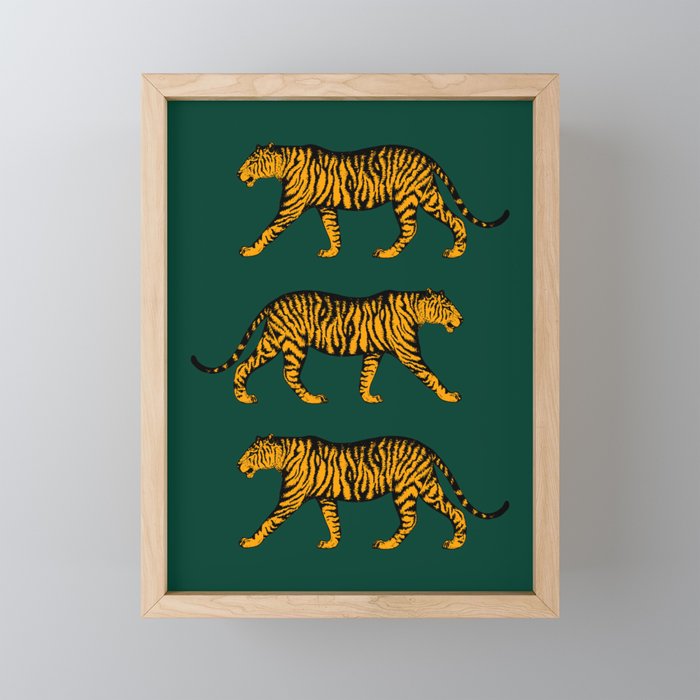 Tigers (Dark Green and Marigold) Framed Mini Art Print