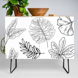 Plants and Leaves Pattern Black and White Credenza