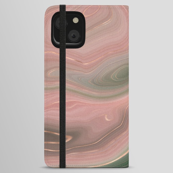 Rose Gold Green Agate Geode Luxury iPhone Wallet Case
