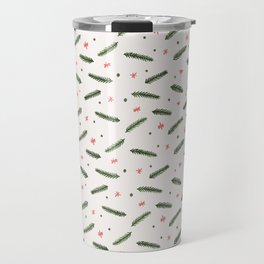Christmas branches and stars - olive and coral Travel Mug
