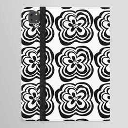 Flor - Black And White Floral Retro Mosaic Tile Art Design Pattern iPad Folio Case