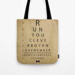 Run You Clever Boy - Doctor Who Inspired Vintage Eye Chart Tote Bag