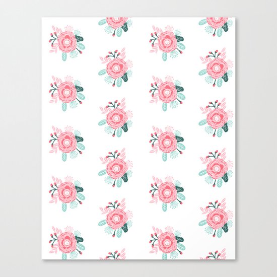 Florals boho modern watercolor blooming blossom garden nature summer spring navy pink white Canvas Print