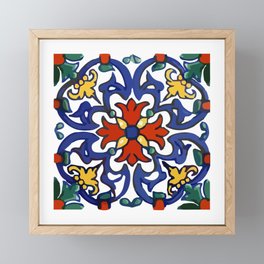 Talavera Mexican tile inspired bold design in blue, green, red, orange Framed Mini Art Print
