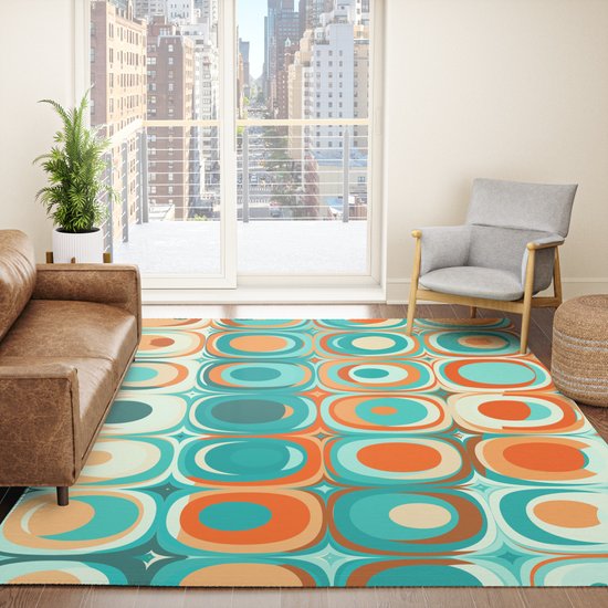Orange And Turquoise Dots Rug By Kelly, Orange And Turquoise Round Rugs