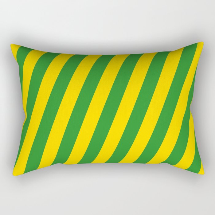 Yellow & Forest Green Colored Stripes/Lines Pattern Rectangular Pillow