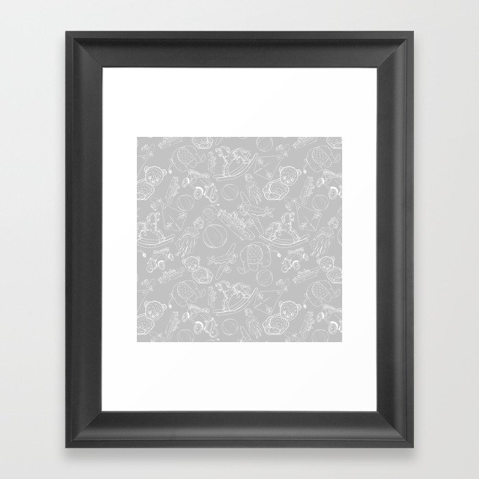 Light Grey and White Toys Outline Pattern Framed Art Print