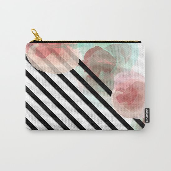 Watercolor Floral with Stripes Carry-All Pouch