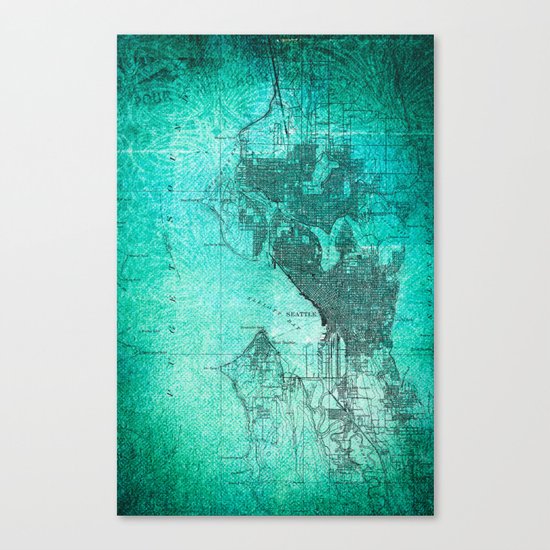 Turquoise Seattle Map Design Canvas Print