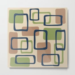 Mid Century Modern Abstract Squares Pattern 451 Metal Print | Curated, Modernist, Midcentury, Midcenturymodern, 1960S, Century, Beige, Geometric, Decorating, Olivegreen 