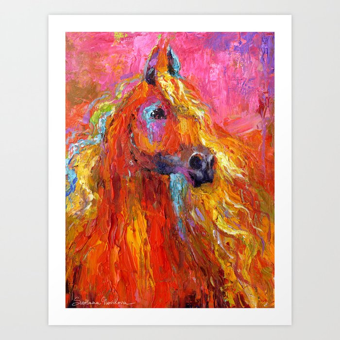 Colorful Red Arabian Impressionistic Horse Painting Svetlana