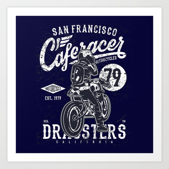 Caferacer Vintage Motorcycle Typography Art Print