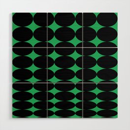 Retro Round Pattern - Green Black 2 Wood Wall Art