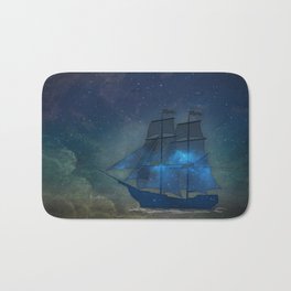 Ships and Stars Badematte | Graphicdesign, Nature, Night, Ocean, Clouds, Stars, Sail, Boat, Ship, Sky 