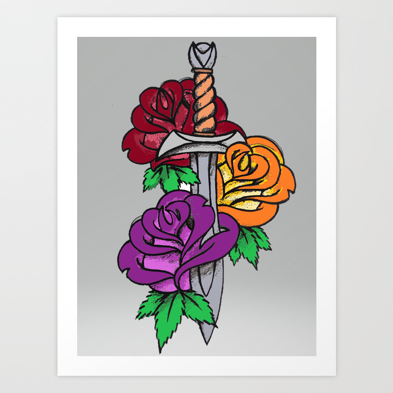 Dagger And Roses Color Art Print By Braindrainart Society6 Roses are renowned for their beauty. society6