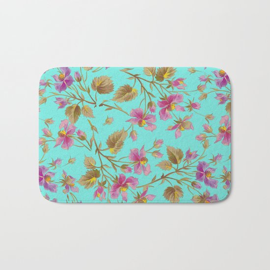 beach roses mint Bath Mat