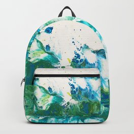 Hidden Blues  Backpack | Unsettled, Abstract, Pour, Waves, Modern, Painting, Fluid, Acrylic, Blue, Sea 