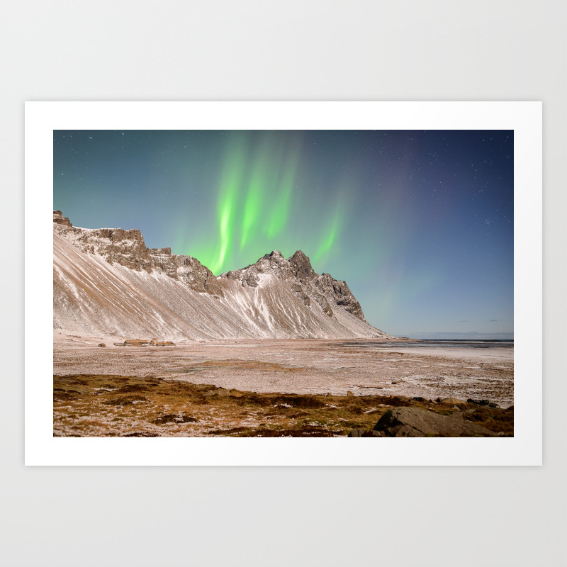Vestrahorn Mountain Aurora Iceland Northern Lights Landscape Art Print By Landscapephotoart Society6