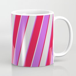 [ Thumbnail: Orchid, Crimson, and Light Grey Colored Stripes/Lines Pattern Coffee Mug ]