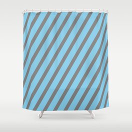 [ Thumbnail: Sky Blue and Gray Colored Lines/Stripes Pattern Shower Curtain ]