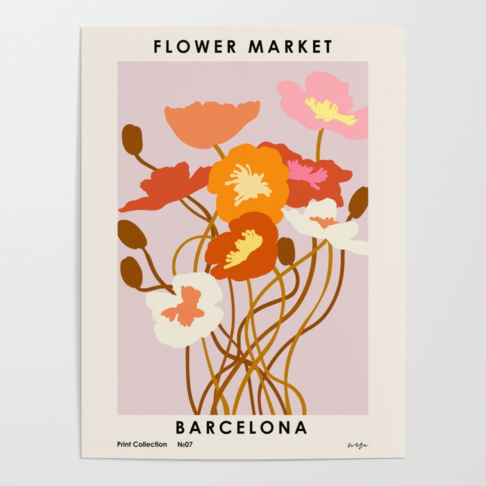 Flower Market, Barcelona, colorful abstract bouquet Poster