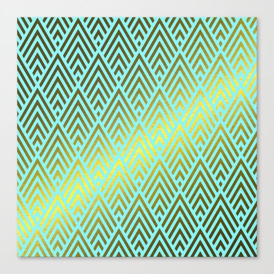 Gold foil triangles on aqua Canvas Print