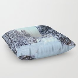Path Through Snow Covered Trees Floor Pillow